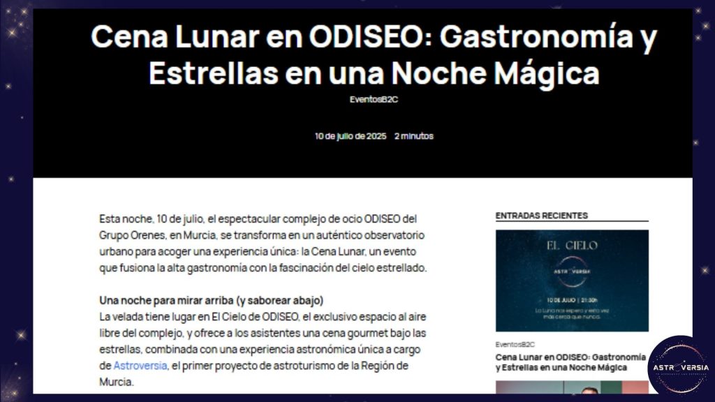 Entrevista de Odiseo Spain sobre astroturismo y observación de estrellas en Murcia.