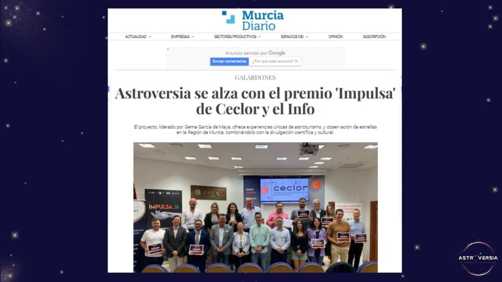 Noticia en Murcia Diario sobre el crecimiento del astroturismo y las experiencias bajo el cielo estrellado en Murcia.