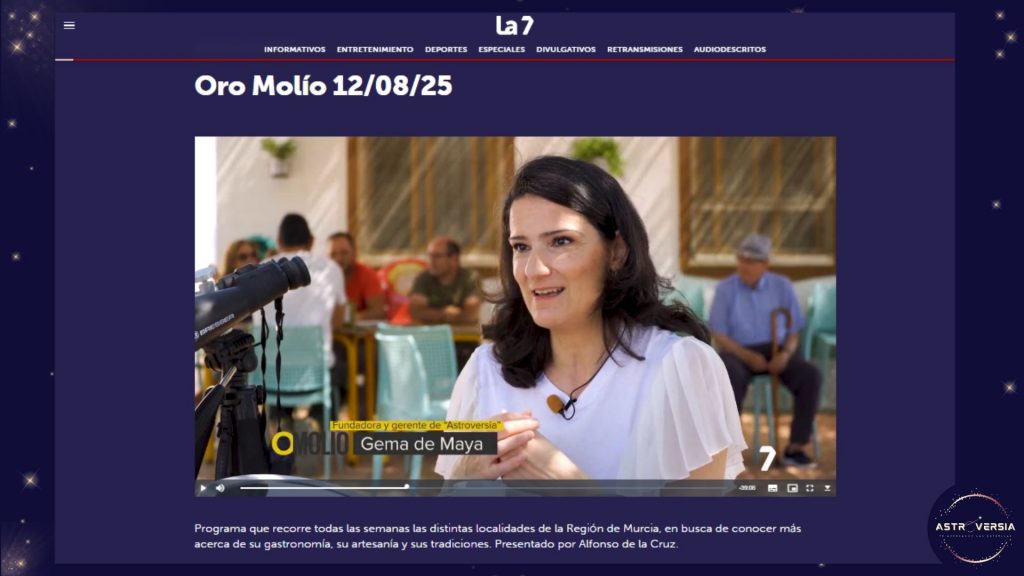 Reportaje del programa Oro Molío de La 7TV Murcia dedicado al astroturismo y las observaciones astronómicas en la región.