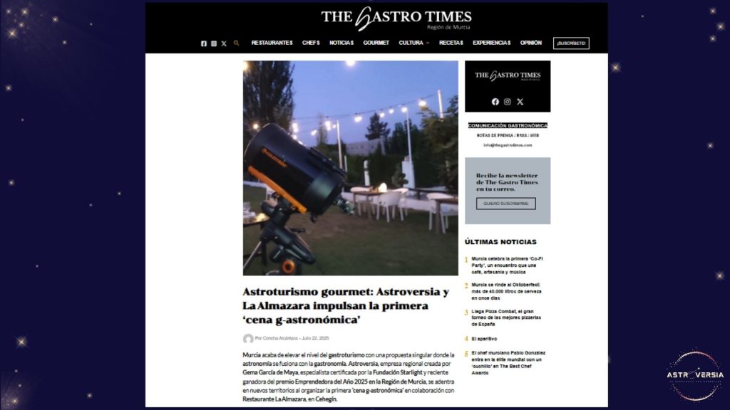 Articulo sobre la primera experiencia gastronómica y astronómica de la región de Murcia